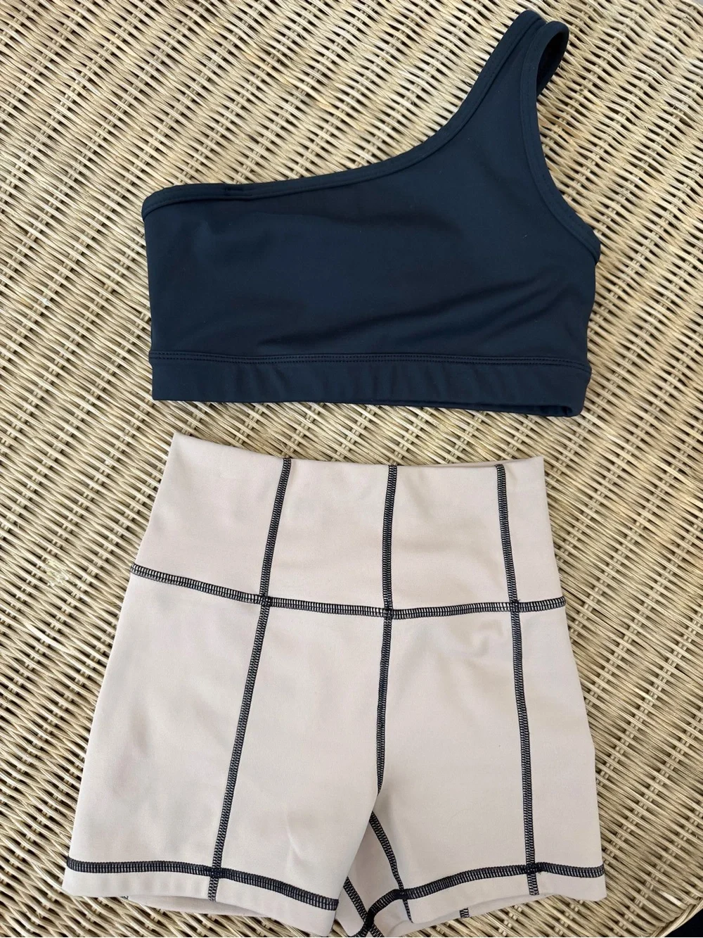 JO+JAX Black One-Shoulder Crop Top AXS & Tan High-Waist Shorts YL